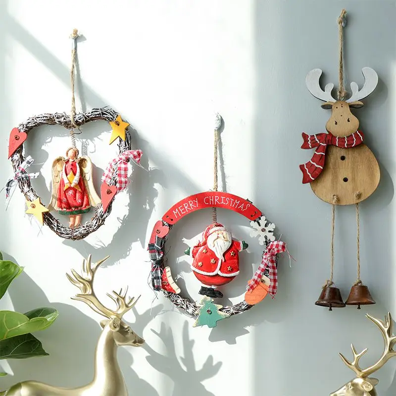 Рождественский венок с северным ангелом подвеска для двери деревянная елка