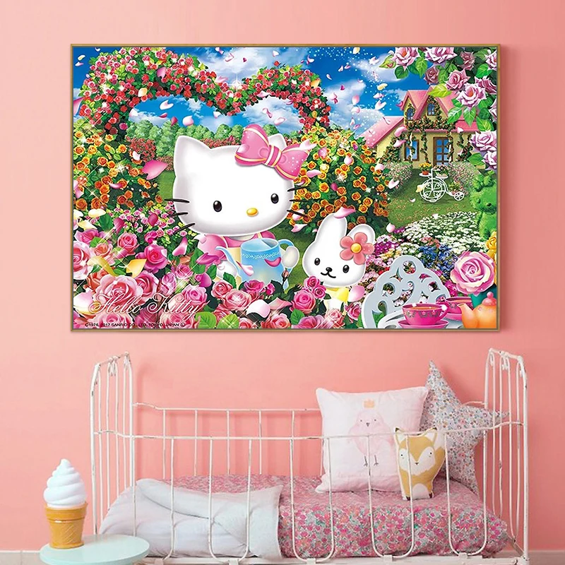 DIY цифровая картина с рисунком Hello Kitty, мультяшная кошка, мультяшная пейзажная живопись, анимация, произведение искусства, украшение для гостиной