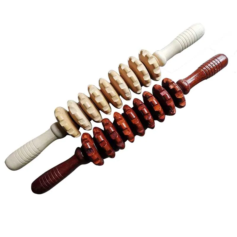 Wood Trigger Point Stick Masage 9 Wheels Wooden Handheld Fat Burn Body Massager 2 Colors For
