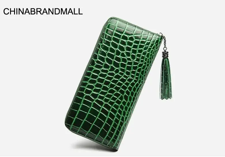 

Genuine leather cow skin crocodile pattern women long purse solid zip wallet card holder