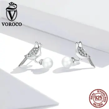 

VOROCO 2020 New Small 925 Sterling Silver Hanging Stud Earrings For Women Birds Charm Small Studs Earring Jewelry for women gift
