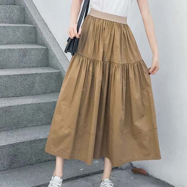 Новая весенняя женская юбка из кусков, тонкая эластичная талия, гофрированные длинные юбки, армейский зеленый хаки черный 953 DG470