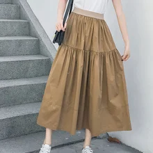 Новая весенняя женская юбка из кусков, тонкая эластичная талия, гофрированные длинные юбки, армейский зеленый хаки черный 953 DG470