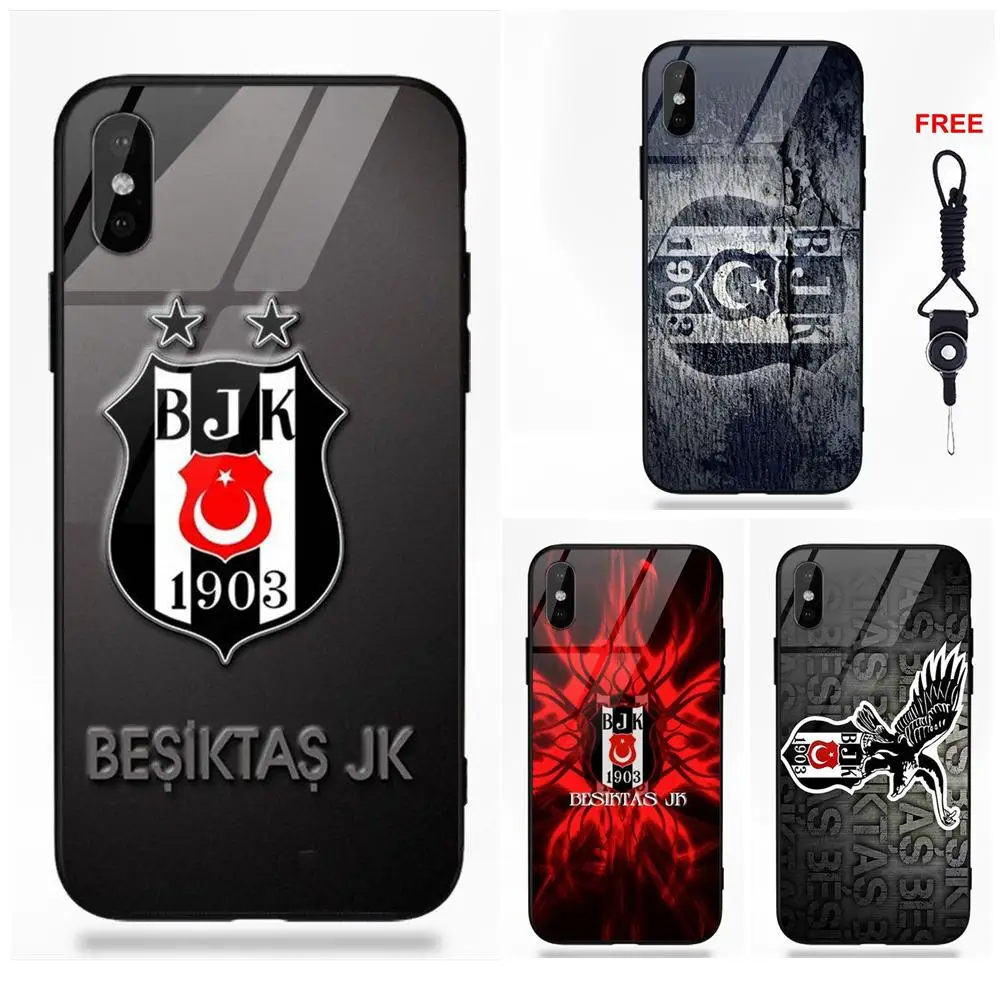 Besiktas Jk For Apple iPhone X XS Max XR 5 5C 5S SE 6 6S 7 8 Plus Silicone TPU Frame Tempered Glass Fashion | Мобильные телефоны и