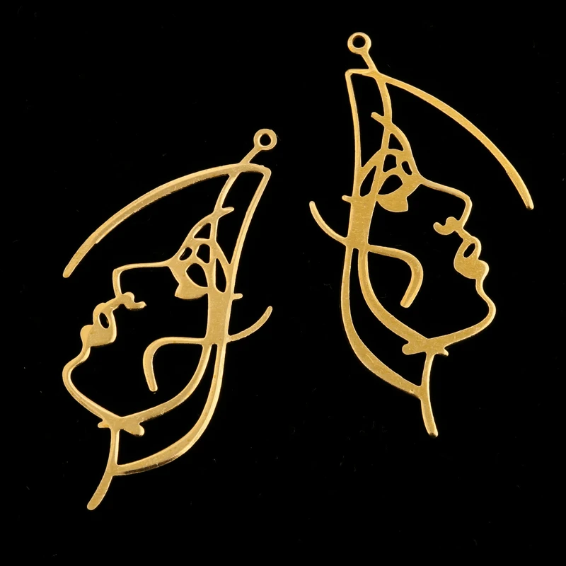 

10pcs Girl Face Charms Raw Brass Abstract Hollow Out Women Face Pendant Diy For Women New Statement Dangle Earrings Making