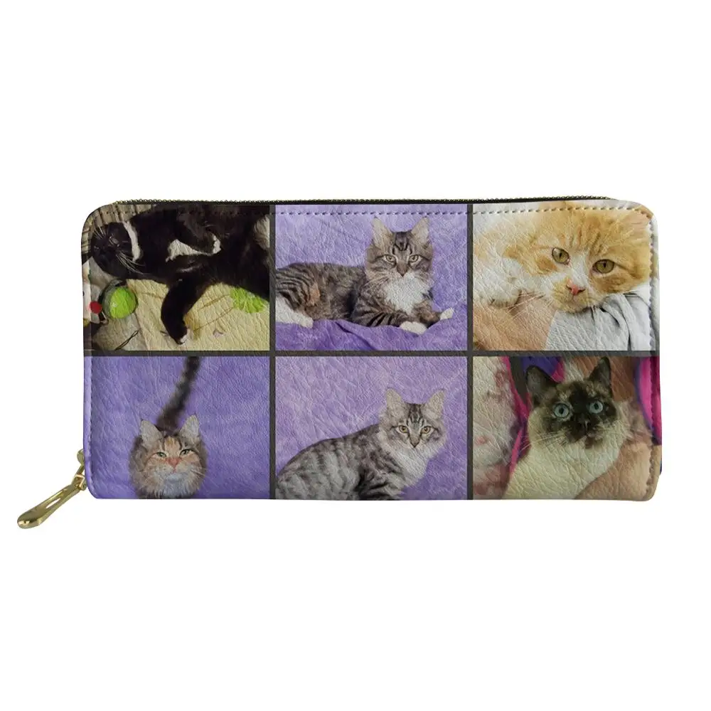 Kawaii Cat Print, Длинный кошелек из искусственной кожи для женщин, милый кот, Роскошный кошелек, сумка для денег, монет, девушек, держатель для карт, сумки