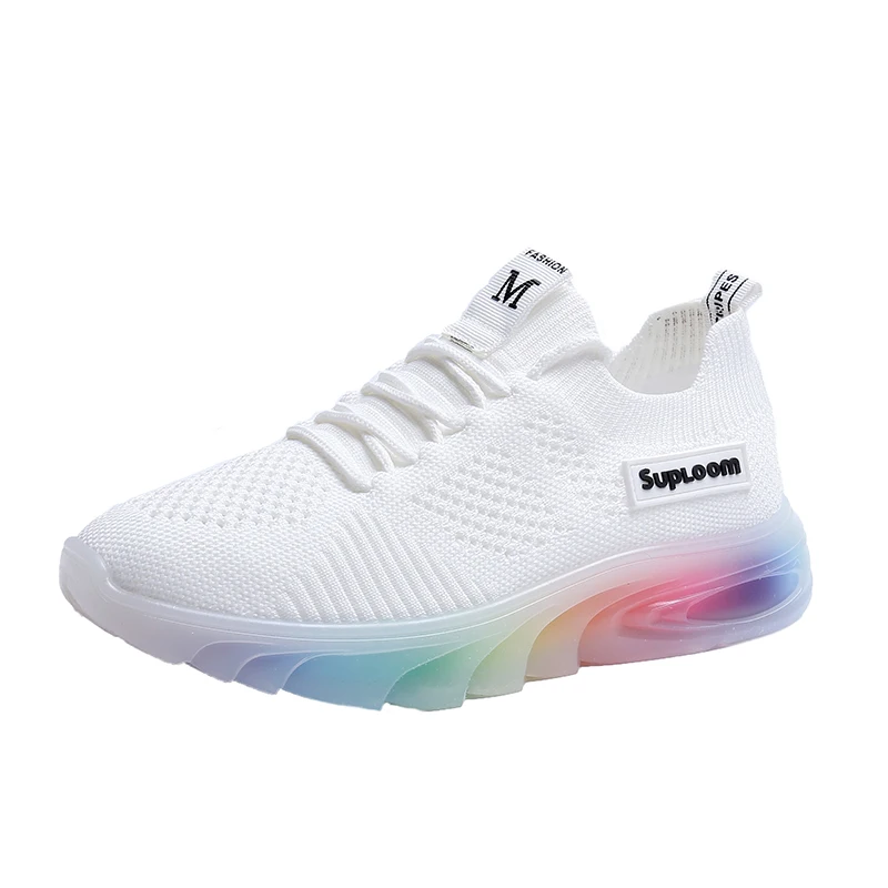 Женские кроссовки сетчатая обувь на плоской подошве с радужной подошвой