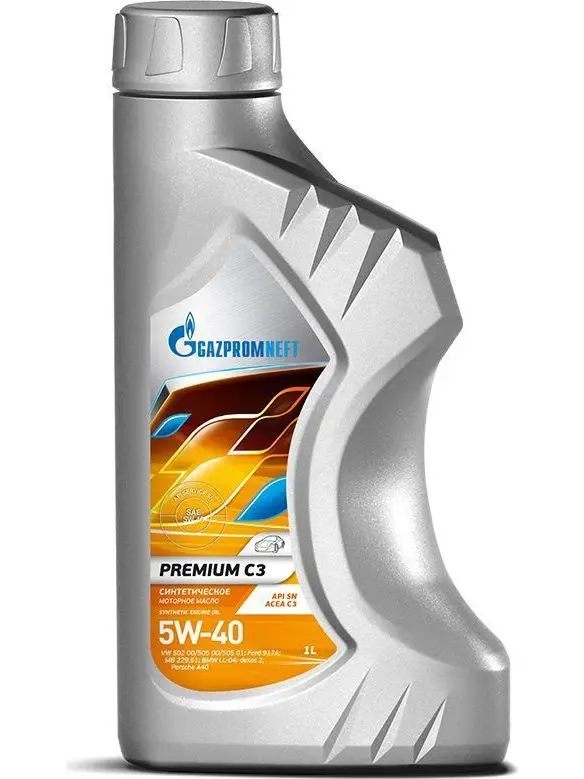 Масло моторное Gazpromneft "Premium C3", 5W-40, 5w40, API SN, ACEA C3, синтетическое, 1 л