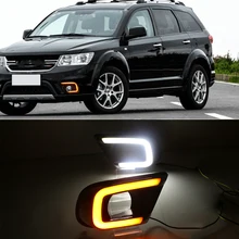 Car Flashing 2PCS LED Car Daytime Running Light Fog Lamp Hole Turn Signal Relay DRL For Dodge Journey FIAT Freemont 2014 2016