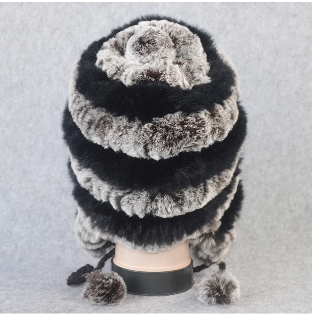 Качественная зимняя шапка для девочек, настоящий мех кролика, женская вязаная шапка из натурального кролика Рекс, меховые шапочки, теплые шапки из натурального меха