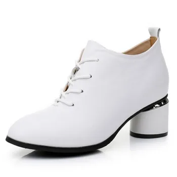 

2020 New Top Cowhide Spring Lace-up Women high heel shoes Large Size Genuine Leather Shoes Women Shoes Elegant Fashion Shoes