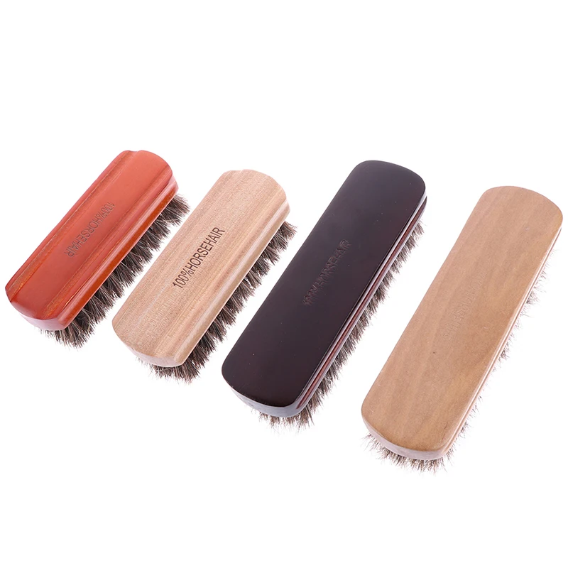 Horsehair Shoe Brush Polish Natural Leather Real Horse Hair Soft Polishing Tool Oil Polishing Cleaning Dust Removal Brush 2