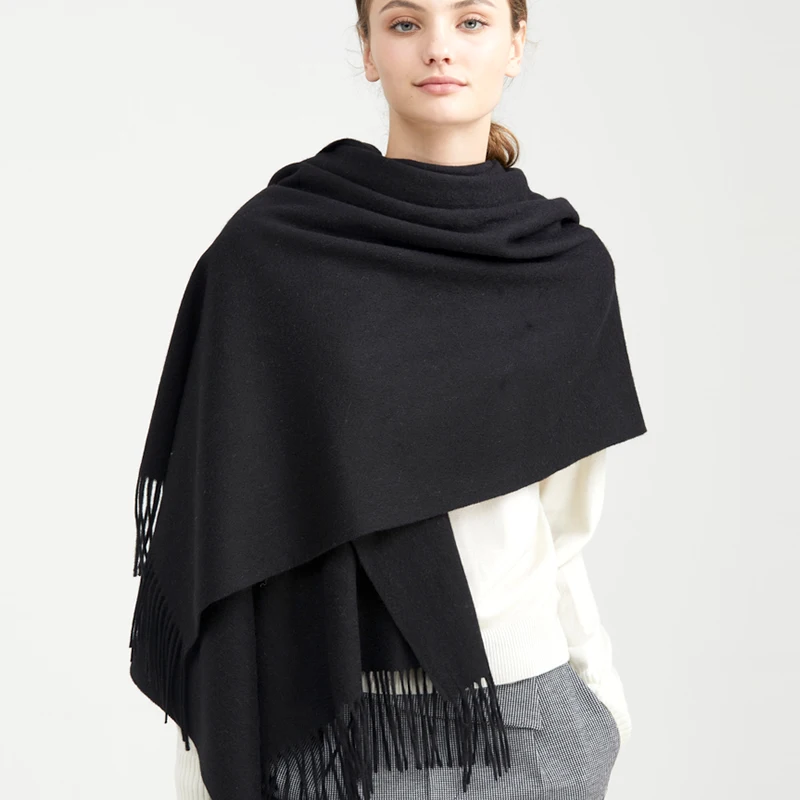 Большие размеры плед шарф женский зимний scarf шарфы женские платок шарф большой теплый вязаный большой шаль женская платки - Цвет: Black