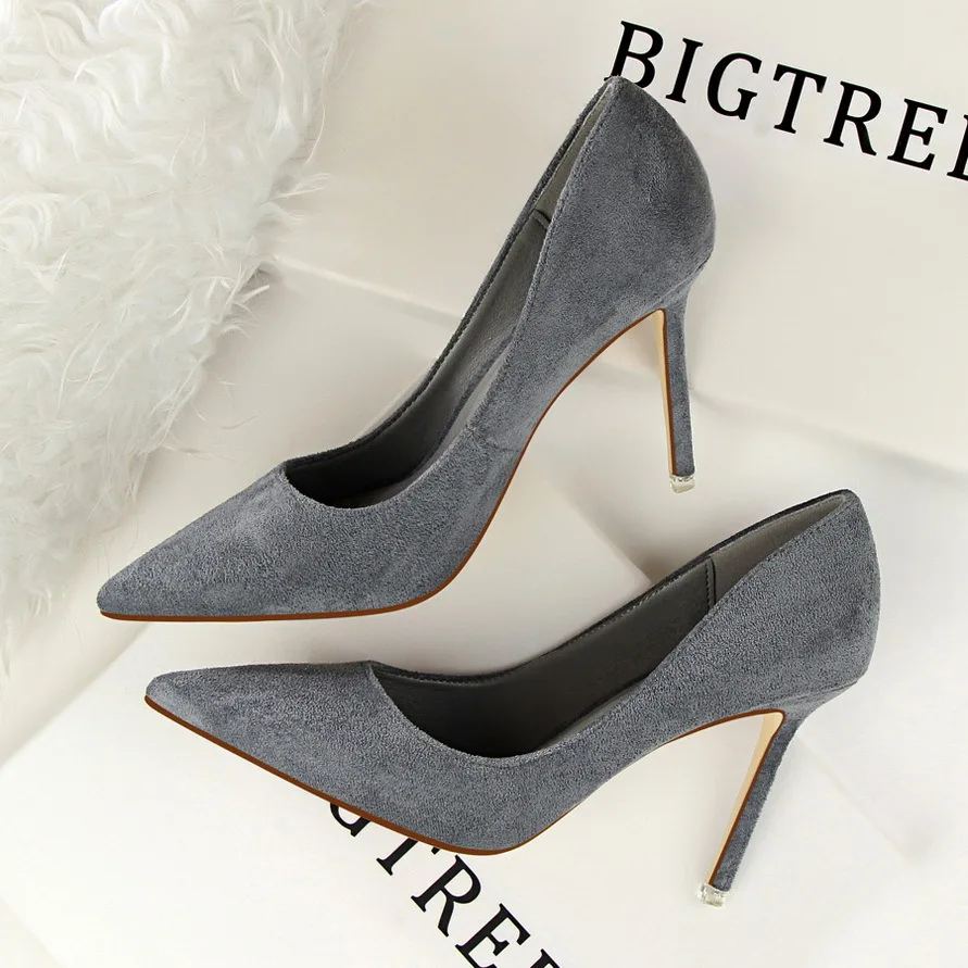 Fashion Simple pumps Thin High Heel Shallow Mouth Pointed Suede Sexy Women's Single Shoes Wedding Shoes