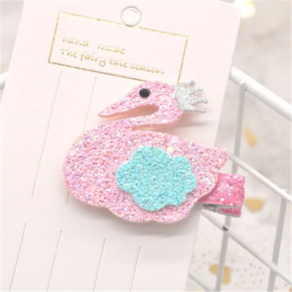 rose swan 20 шт./партия, новинка, блестки, яркие цвета, мультяшное облако, лебедь, миловидный зажим для волос, для детей, девочек, BB, заколки для волос, аксессуары для волос - Цвет: rose swan