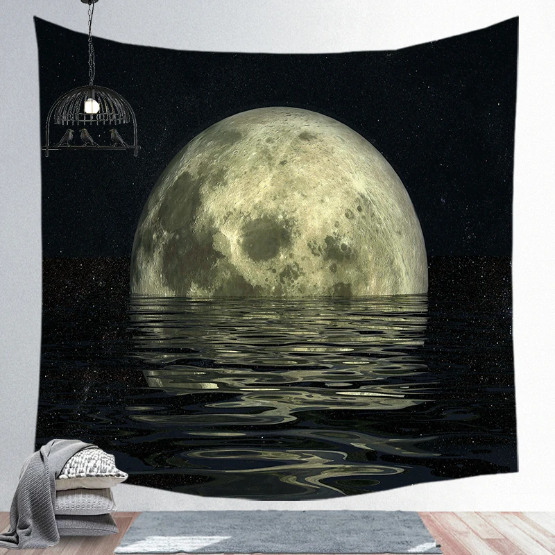 

Moon Sea Printed Tapestry Wall Hanging Blanket Large Colorful Carpet Throw Yoga Mat for Home Bedroom Decoration Hippie Tapestry
