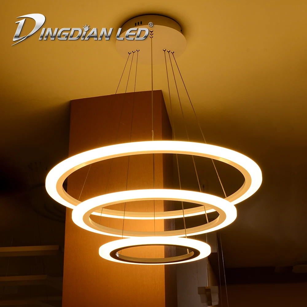 

LED Modern Pendant light Circular Dimmable Pendant Lamp Aluminum Acrylic Three Ring Ceiling Light Stepless Light Remote Control
