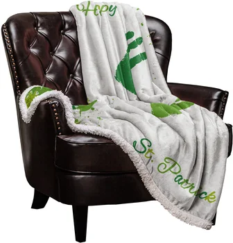 

St. Patrick'S Day Palm Print Green Watercolor Fleece Blankets throws Fleece Cover Throw Anti-allergy Double-sided Personalized B
