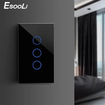 

Esooli EU/US/UK/AU Standard Smart Home LED Light Touch Switch for LED Bulb Wall Touch Switch 1/2/3 Gang 1 Way Crystal Glass