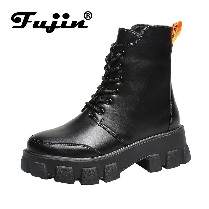 

Fujin Size 36-41 Chunky Motorcycle Boots for Women Autumn 2018 Fashion Round Toe Lace-up Combat Boots Ladies Shoes Winter Boots