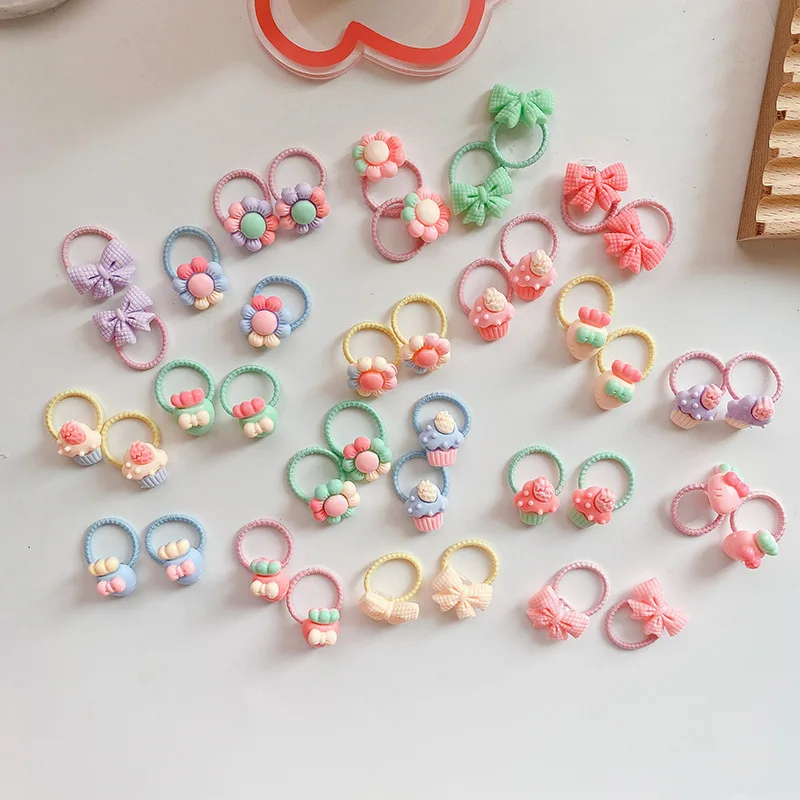 

40 pieces Cute baby hair ring animal fruit small head rope rubber band elastic hair band acrylic children sweet hair accessories