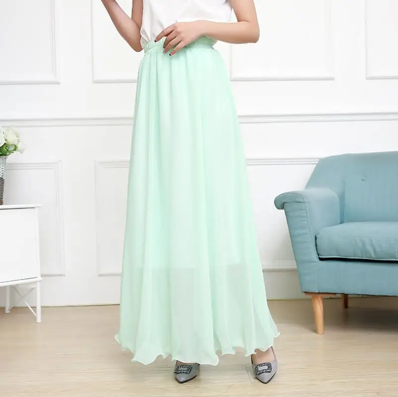 D058 Light green VIIANLES летняя модная плиссированная длинная юбка из шифона длинная юбка женская тонкая Высококачественная эластичная талия элегантная женская повседневная юбка - Цвет: D058 Light green