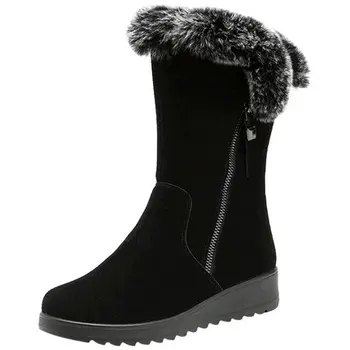 

New 2019 winter middle aged women's boots thickened mid-barrel with pile warm mother cotton shoes