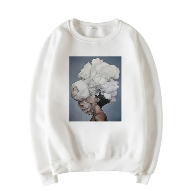 

Women Girls Flower Print Aesthetic Sweatershirts Casual Streetwear Long Sleeve Sudaderas Mujer Pullovers