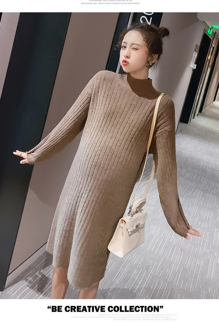 Осень и зима утолщенная водолазка вязаный свитер для беременных новое корейское модное трикотажное платье