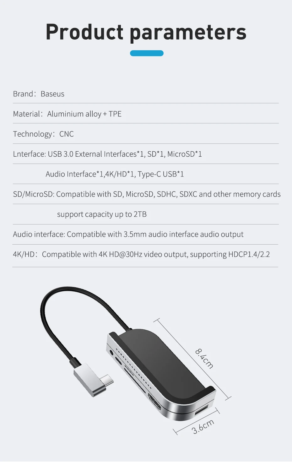 USB C концентратор Baseus для iPad Pro 12,9 11 type C концентратор для HDMI USB 3,0 PD порт 3,5 мм разъем USB-C usb-хаб адаптер для MacBook Pro