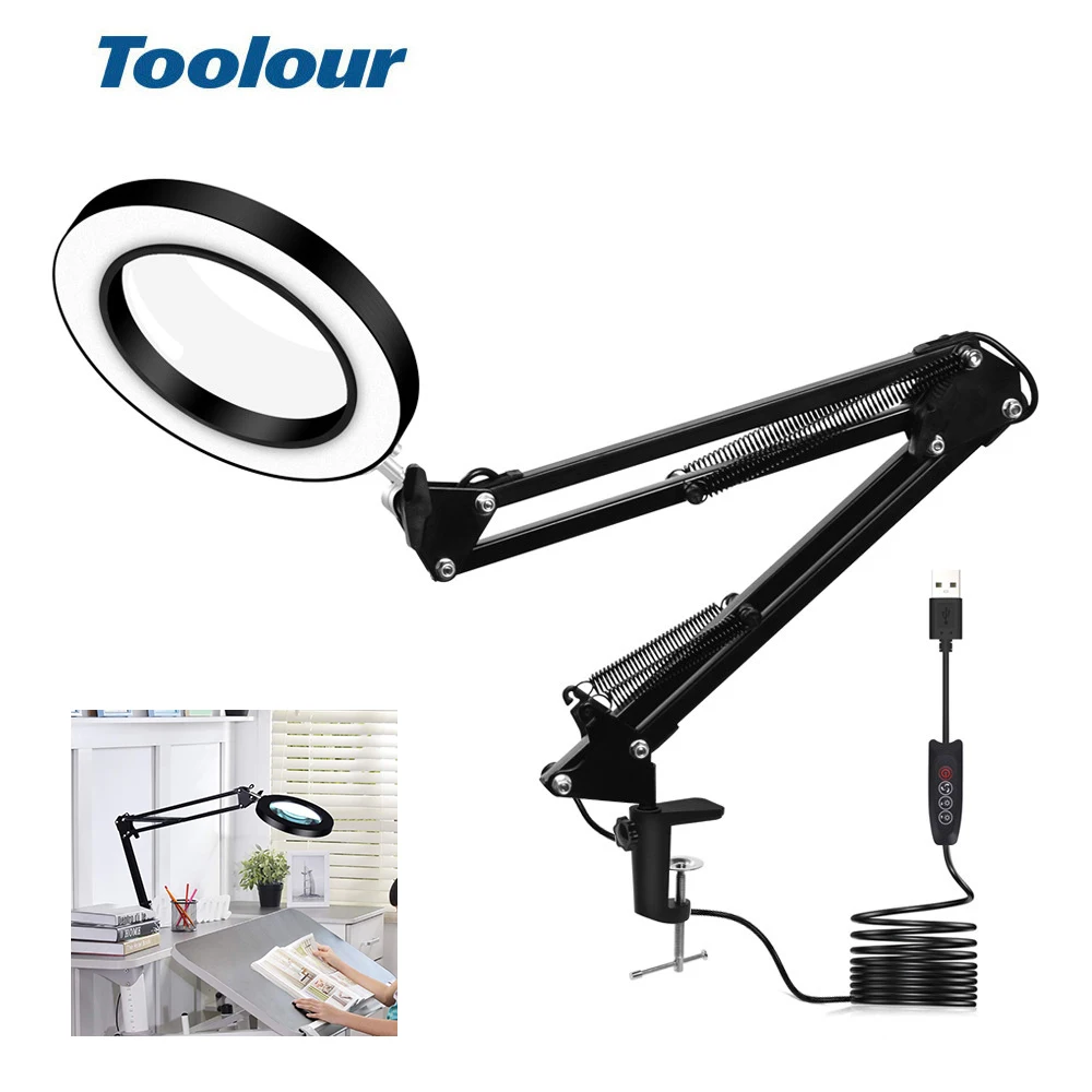 Toolour Flexible Desk Large 5X USB LED Magnifying 