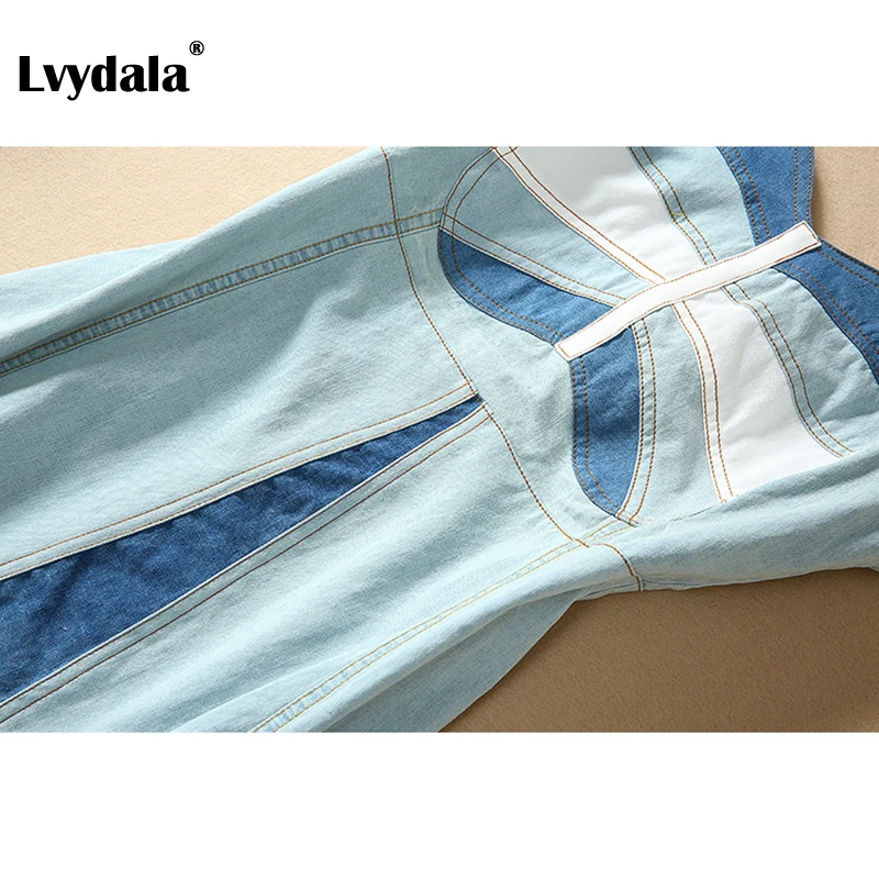 Lvydala, дизайнерское подиумное платье, женское, спагетти ремень, цветной блок, пэтчворк, джинсовое платье, для праздника, вечеринки, Vestidos