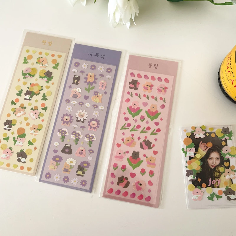 1pc Korea Ins Bear Laser Pet Transparent Background Sticker Diy Photo Frame Hand Account Card Decoration Sticker Stationery Assorted Stickers Aliexpress