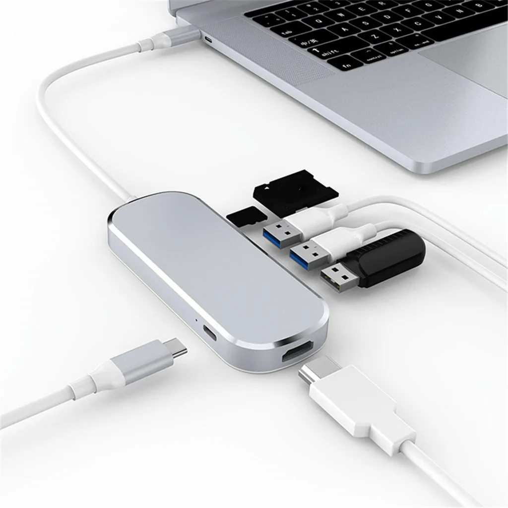 USB C концентратор 7 в 1 адаптер с Мощность доставки 4K HDMI с 3 портами(стандарт 3,0 TF карты памяти SD для ноутбуков Новое поступление Мода