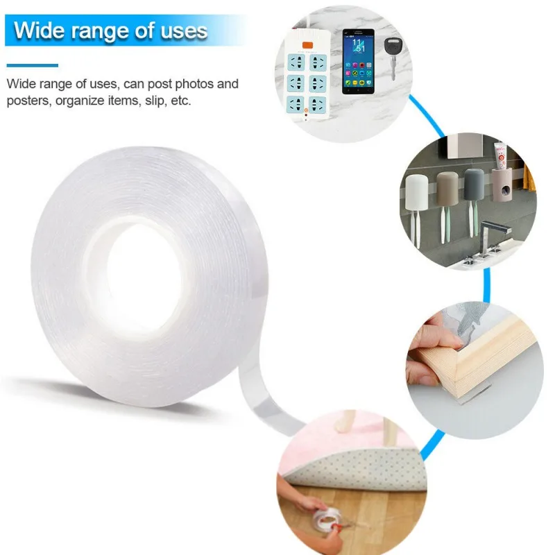 

ultifunction Traceless Nano Tape Free Cut Washable Adhesive Double-Sided Clear Gel Pads Non-Slip Removable Sticky Strips 1 Roll