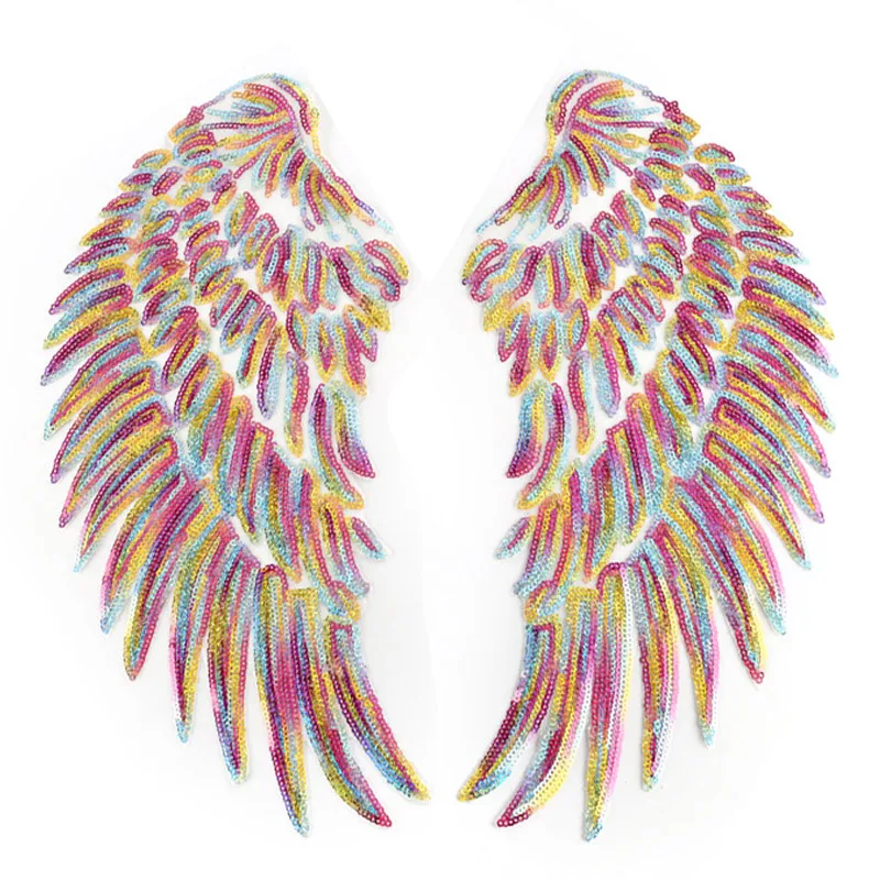 S/M/L Rainbow Feather Wings Sequin Dreamy Sew Iron on Patches Embroidered Badge for Clothes DIY Appliques Craft Iron-on Clothing | Дом и сад