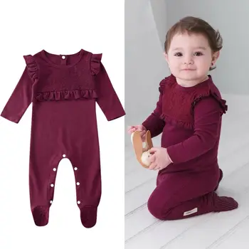 

Cotton Newborn Baby Rompers Long Sleeve Princess Lace Floral Ruffle Toddler Boys Girls Spring Clothes Jumpsuit Outfits