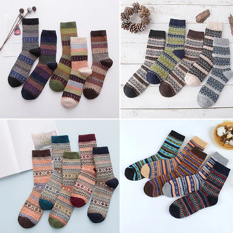 

Fashion Leisure Keep Warm Wool Man Winter Thick Socks Retro Style Male Thicken National Stockings 5pairs/Lot Hot Sale 2020 New