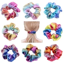 2019 conjunto de moda de purpurina Scrunchie colorida banda elástica para el cabello Glitter Cola de Caballo titular Scrunchie paquete accesorios para el cabello(China)