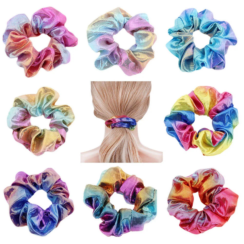 

2020 Fashion Set Glitter Scrunchie Colorful Elastic Hair Tie Hair Band Glitter Ponytail Holder Scrunchie Pack Hair Accessories