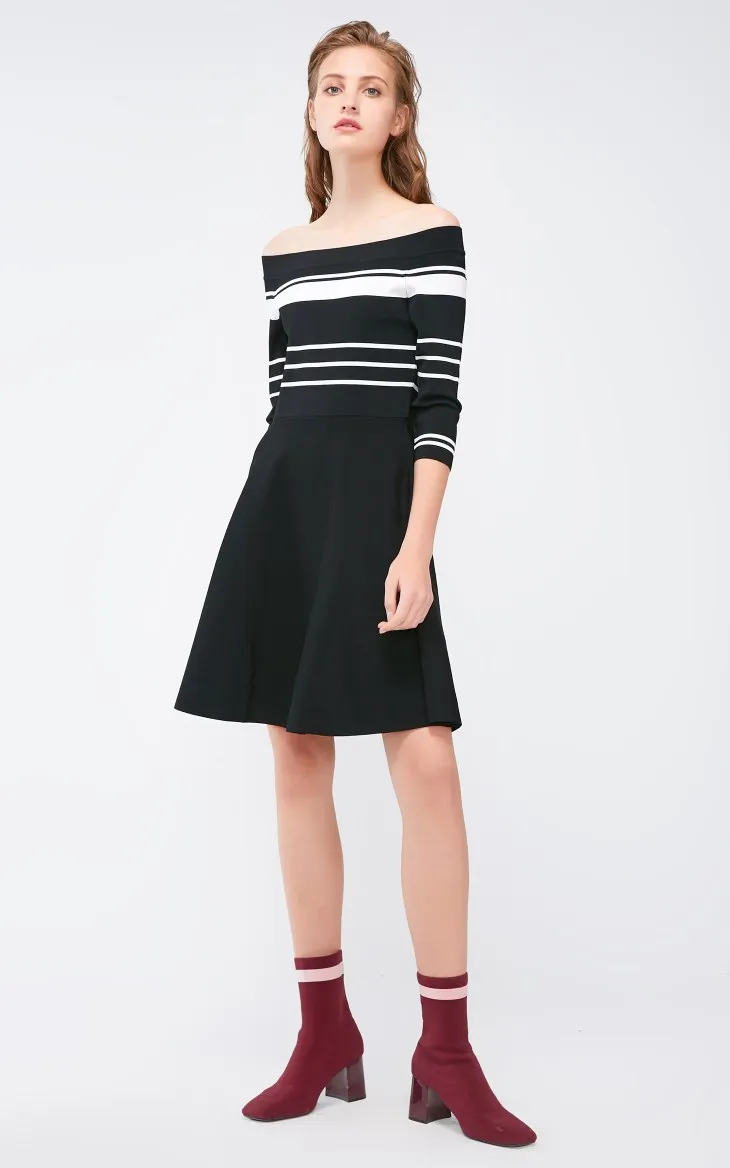 Vero Moda женское Полосатое платье с круглым вырезом 3/4 рукавами | 319146505