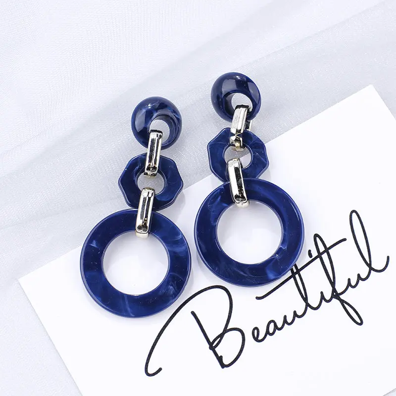 H1db6b23e13724c14a4d52b9a325e7697A - AENSOA 2019 Korean Blue Geometric Pendant Earrings Multiple Drop Earrings Trendy Beaded Resin Acrylic Raffia Dangle Earrings