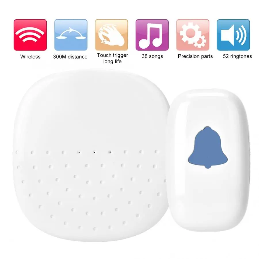 

Motion Sensor Wireless Smart Doorbell Security Home Transmitter 52 Ringtones 85-240V US Plug door bell for Home