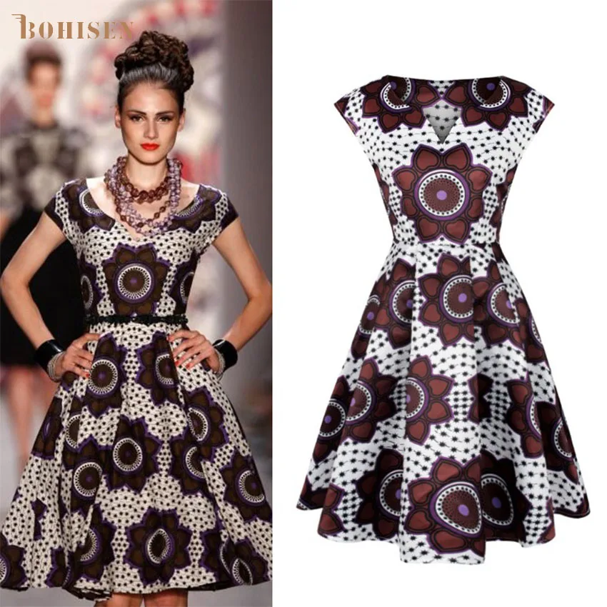 

BOHISEN Fashion African Dresses For Women Dashiki Bazin Ankara Dresses Floral Print Elegant Riche African Clothes For Women