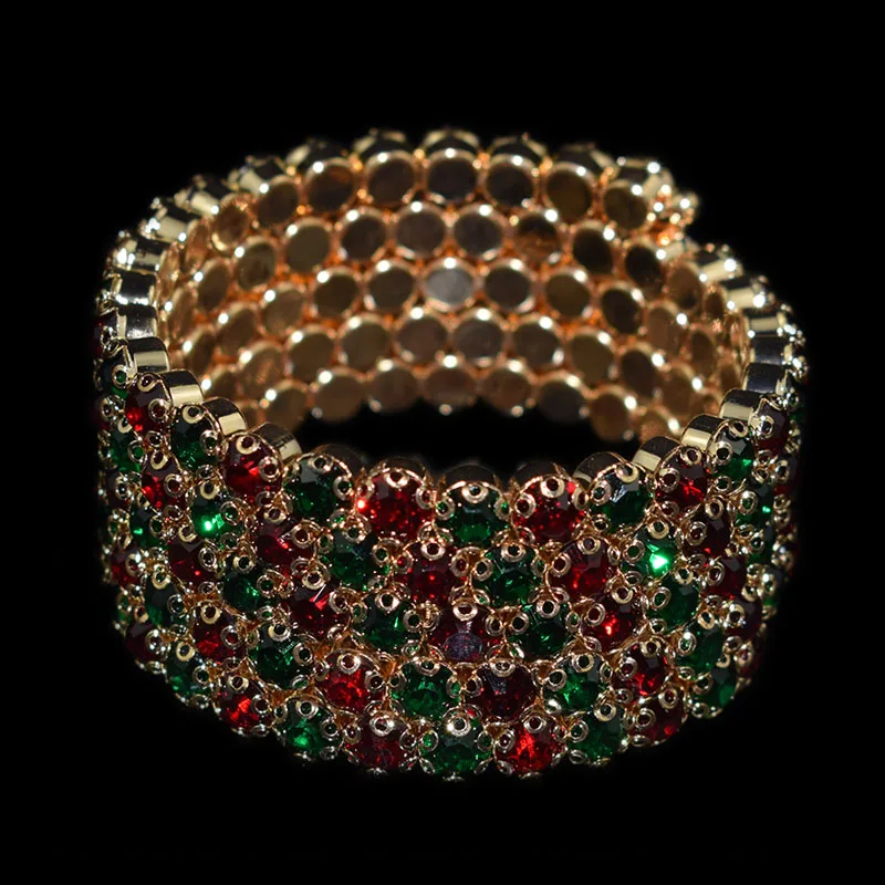 Bangle Bracelet Multiple Rows Crystal Adjustable for Women