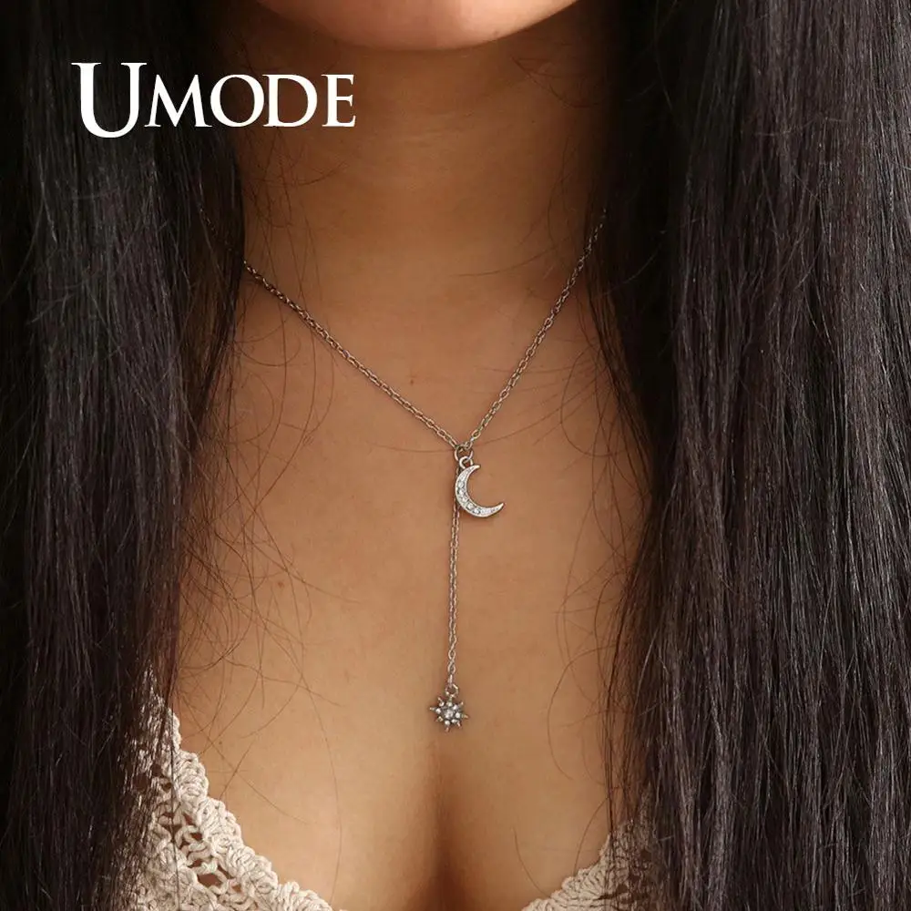 UMODE простые ожерелья для женщин и девочек, чокер, Слоистые ожерелья, кулон с Луной и звездой, вечерние подарки, модное ювелирное изделие Vsco