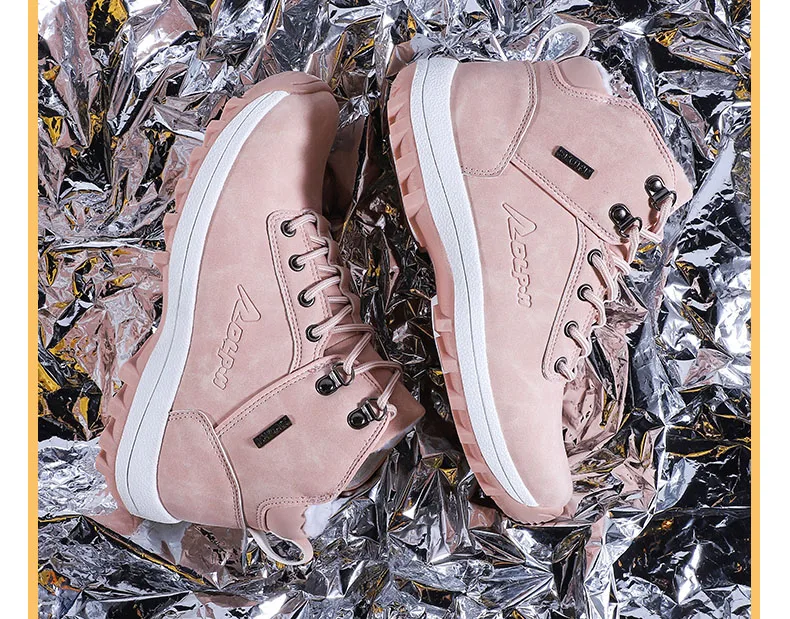 Winter Outdoor Plush Warm Snow Boots For Women PU Leather Waterproof Snow Shoes Pink Fashion Ankle Boots Woman Big Size 42