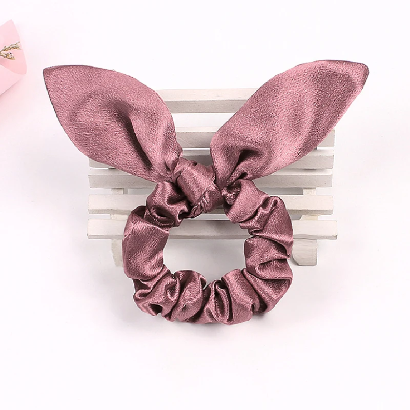 dark pink Глянцевая атласная Регулируемая кроличьи уши узел бант эластичная резинка для волос для девочек и женские хвостики булочки и запястья Аксессуары для волос - Цвет: dark pink