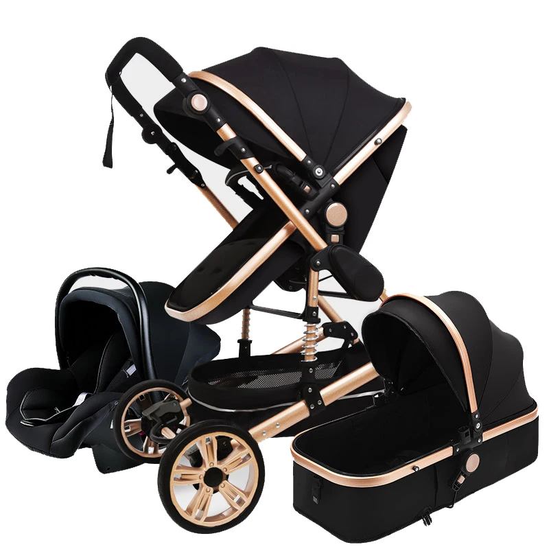 Baby Stroller 3 in 1 High Landscape Stroller Reclining Baby Carriage Foldable Bassinet Puchair Newborn