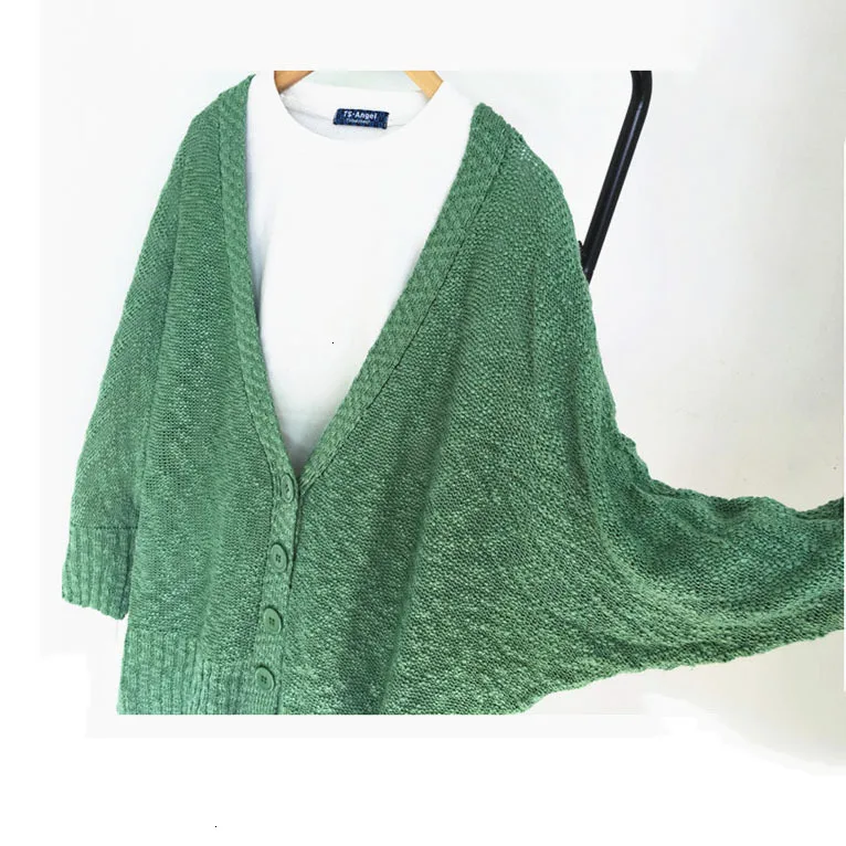 green Однобортный однотонный вязаный женский кардиган с v-образным вырезом, новинка, весенний свободный тонкий свитер средней длины Y820 - Цвет: green